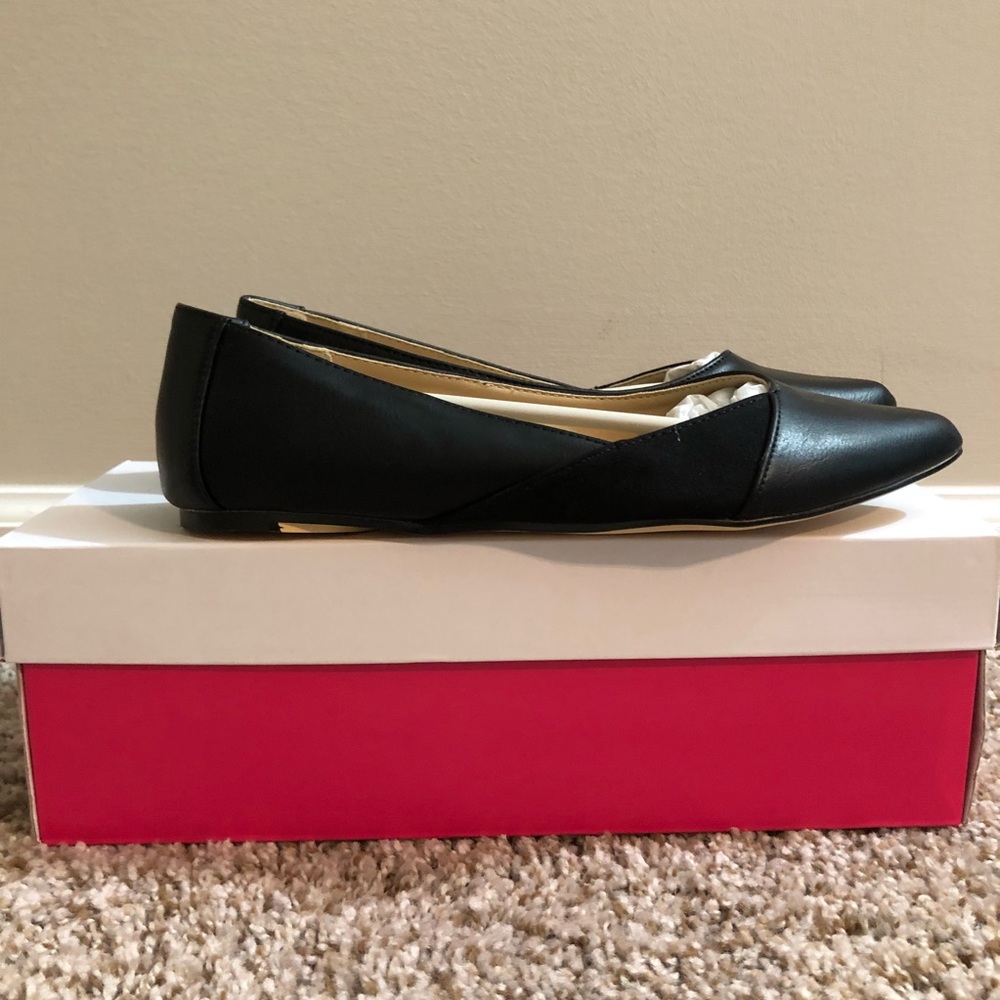 Black Faux Leather and Velvet Flat - Picture 1 of 6